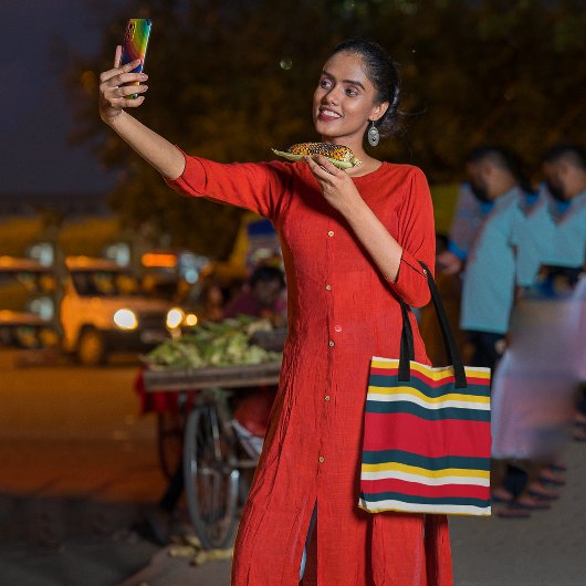 青赤黄ストライプ色 トートバッグ