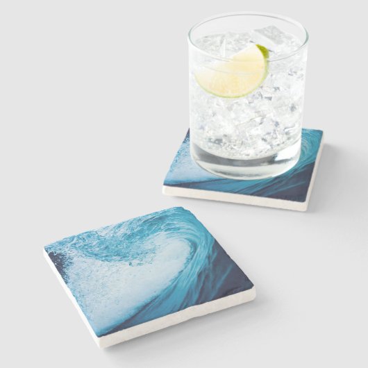 青転が色の色合いの海波 ストーンコースター (横)