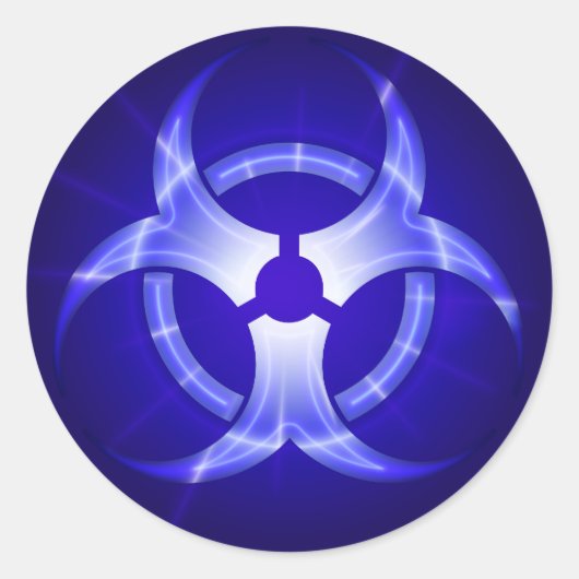 青輝く生物学的災害［有害物質］記号シール ラウンドシール (正面)