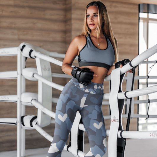 青迷彩柄ハート パターン(の模様が)ある |レギンス レギンス