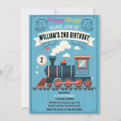 青遊男の子の男の子の子のヴィンテージ2列車2誕生日 招待状 (正面)