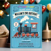 青遊男の子の男の子の子のヴィンテージ2列車2誕生日 招待状