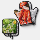 青野菜とスパイシーなザリガニ 鍋つかみ&鍋敷きセット (正面/裏面)