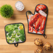 青野菜とスパイシーなザリガニ 鍋つかみ&鍋敷きセット (トップダウン)