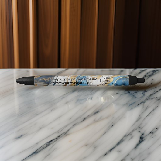 青金と白大理石 黒ボールペン