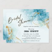 青金ゴールドと白エレガント水色ブライダル 招待状 (正面/裏面)