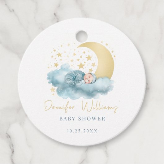 青金ゴールドの輝く赤ちゃん感謝していシャワーメッセージカード フェイバータグ (正面)