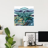 青金ゴールドインク抽象芸術 ポスター (ホームオフィス)