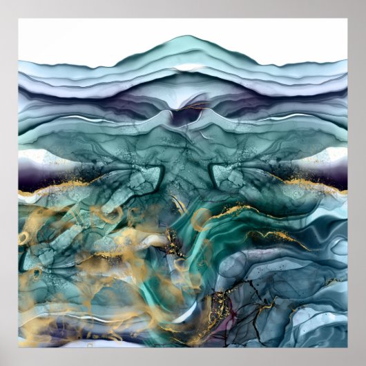 青金ゴールドインク抽象芸術 ポスター (正面)