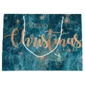 青金ゴールドエレガント大理石効果メリークリスマス ラージペーパーバッグ (正面)