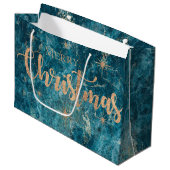 青金ゴールドエレガント大理石効果メリークリスマス ラージペーパーバッグ (正面アングル)