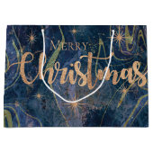青金ゴールドエレガント大理石効果メリークリスマス ラージペーパーバッグ (正面)