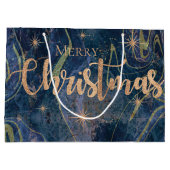 青金ゴールドエレガント大理石効果メリークリスマス ラージペーパーバッグ (裏面)