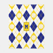 青金ゴールドバレーボールチームの色アーガイル模様 フリースブランケット (正面)