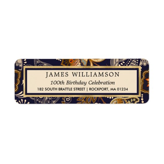 青金ゴールドパターン100番目の誕生日差出人住所 ラベル (正面)