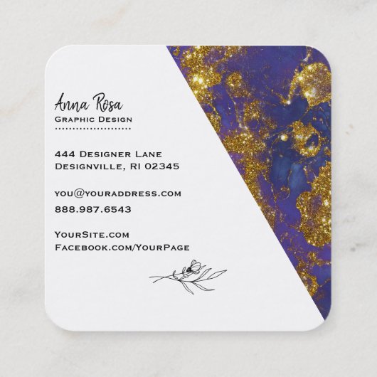 *~*青金ゴールドフローラ大理石抽象芸術 オーガニック スクエア名刺 (裏面)
