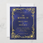 青金ゴールドフローラ結婚式招待状 (正面)