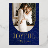 青金ゴールドモダンのアーチ喜ばしい写真 箔シーズンカード (正面)