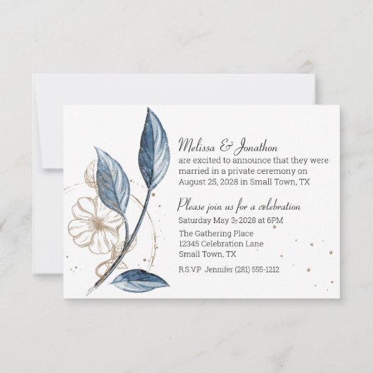 青金ゴールドモダンフローラエレガントたった今結婚しました (裏面)