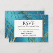 青金ゴールド大理石RSVP結婚の応答 出欠カード (正面/裏面)