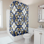 青金ゴールド幾何学的な装飾モロッコタイル シャワーカーテン (インサイチュ)
