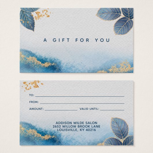 青金ゴールド水彩植物性葉植物ギフトカード (正面&裏面)