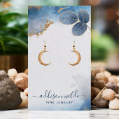 青金ゴールド水色葉のイヤリング表示カード 名刺