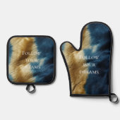 青金ゴールド牛革 鍋つかみ&鍋敷きセット (正面)