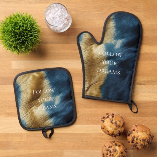 青金ゴールド牛革 鍋つかみ&鍋敷きセット (トップダウン)