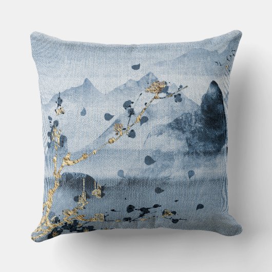 青金ゴールド風景布質枕 クッション (裏面)