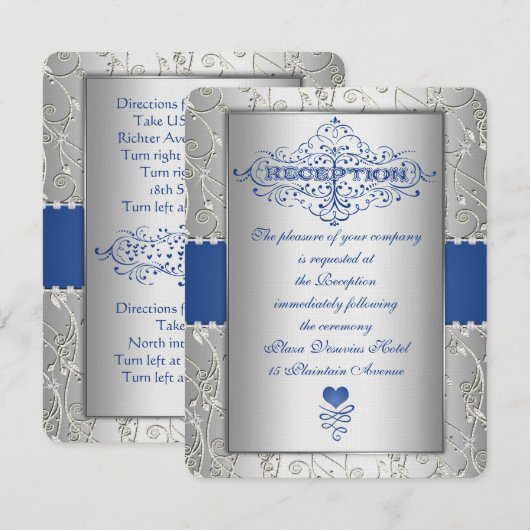 青銀のタイポグラフィー結婚式招待状挿入ページ 招待状 (正面/裏面)