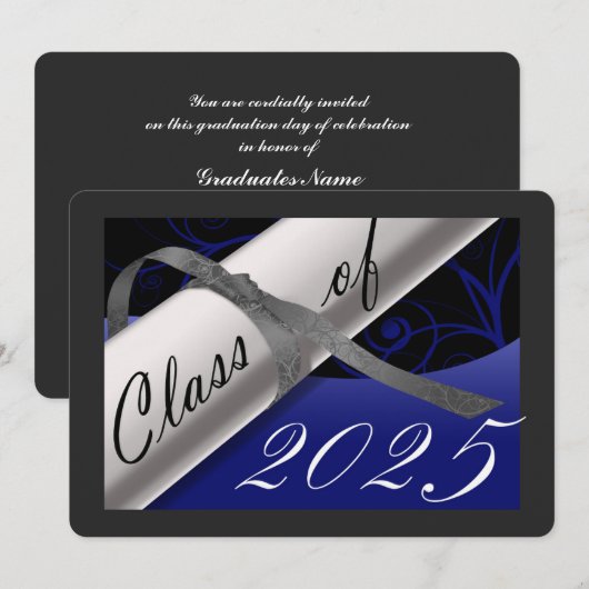 青銀の卒業発表 招待状 (正面/裏面)