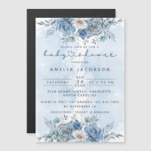 青銀フローラベビーシャワーマグネット招待状 (正面/裏面)