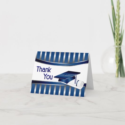 青銀卒業ストライプのサンキューカード サンキューカード (正面)