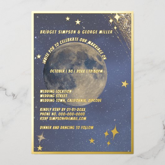 青銀河系天結婚空金ゴールド 箔招待状 (正面)