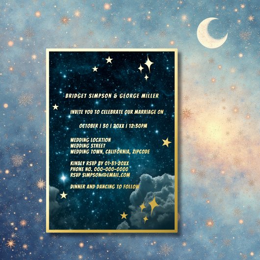 青銀河系結婚スカイ金ゴールド 箔招待状