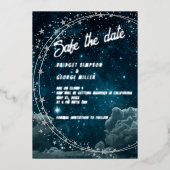 青銀河系雲9結婚の安全な日付 箔招待状 (正面)