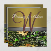 青銅およびコケむした緑の迷彩柄の結婚式招待状 招待状 (正面/裏面)