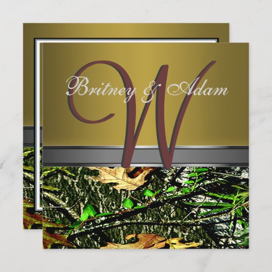 青銅およびコケむした緑の迷彩柄の結婚式招待状 招待状 (正面/裏面)