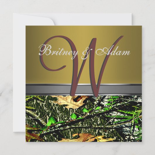 青銅およびコケむした緑の迷彩柄の結婚式招待状 招待状 (正面)