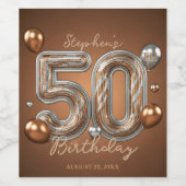 青銅エレガントと銀色の風船50誕生日 ワインラベル (シングルラベル)