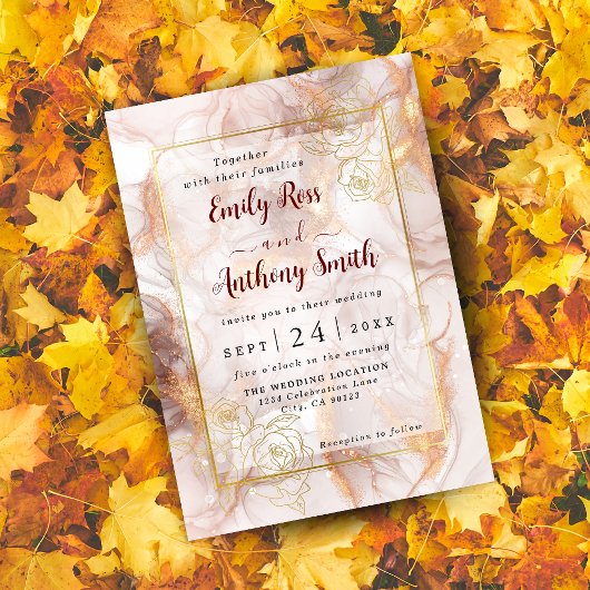 青銅及びエレガント金ゴールド大理石結婚式招待状 招待状