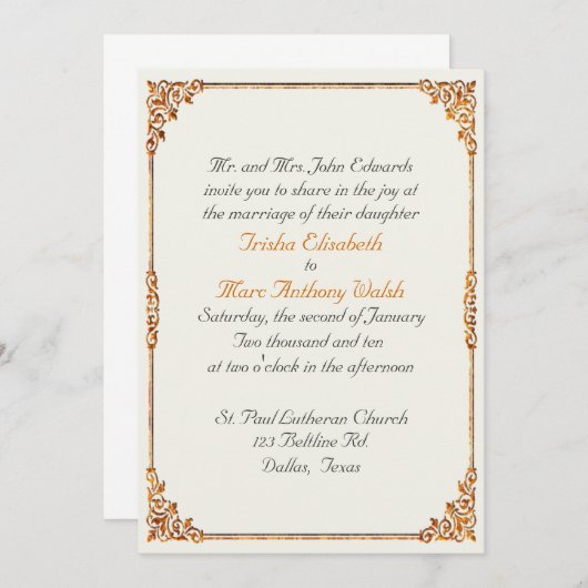 青銅及び羊皮紙の秋の結婚式の招待状 招待状 (正面/裏面)