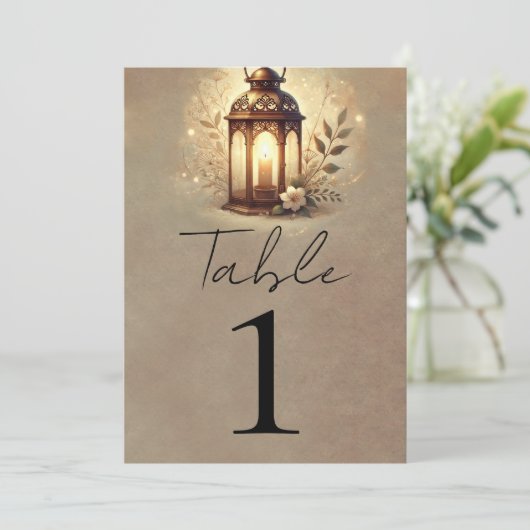 青銅白熱［赤熱］光を放つ灯素朴結婚のテーブル番号 招待状 (スタンド正面)