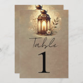 青銅白熱［赤熱］光を放つ灯素朴結婚のテーブル番号 招待状 (正面/裏面)