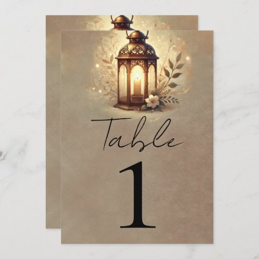青銅白熱［赤熱］光を放つ灯素朴結婚のテーブル番号 招待状 (正面/裏面)