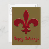 青銅色および深紅の(紋章の)フラ・ダ・リのホリデーカード シーズンポストカード (正面/裏面)