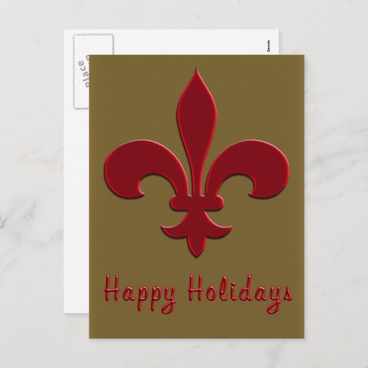 青銅色および深紅の(紋章の)フラ・ダ・リのホリデーカード シーズンポストカード (正面/裏面)