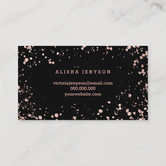 青銅色にされた原稿のばら色の金ゴールドの紙吹雪の(ばちゃばちゃ)跳ねる 名刺 (裏面)