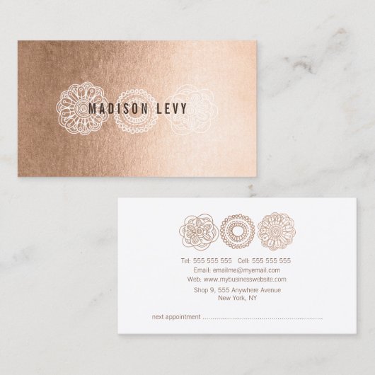 青銅色のレースのスプレーの日焼けの美容師カード 予約カード (正面/裏面)